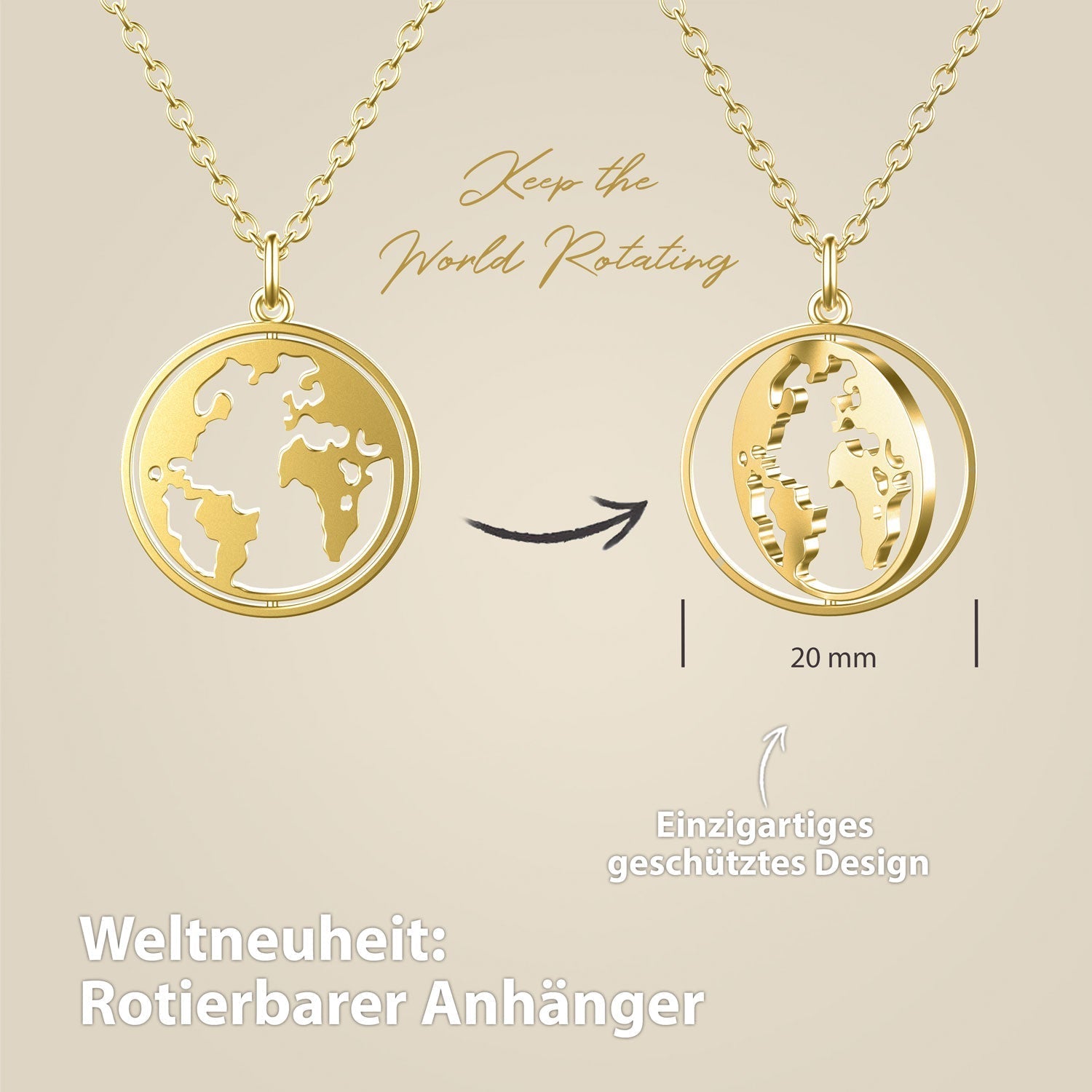 BonnyWorld Kette mit rotierbarer Weltkugel Gold