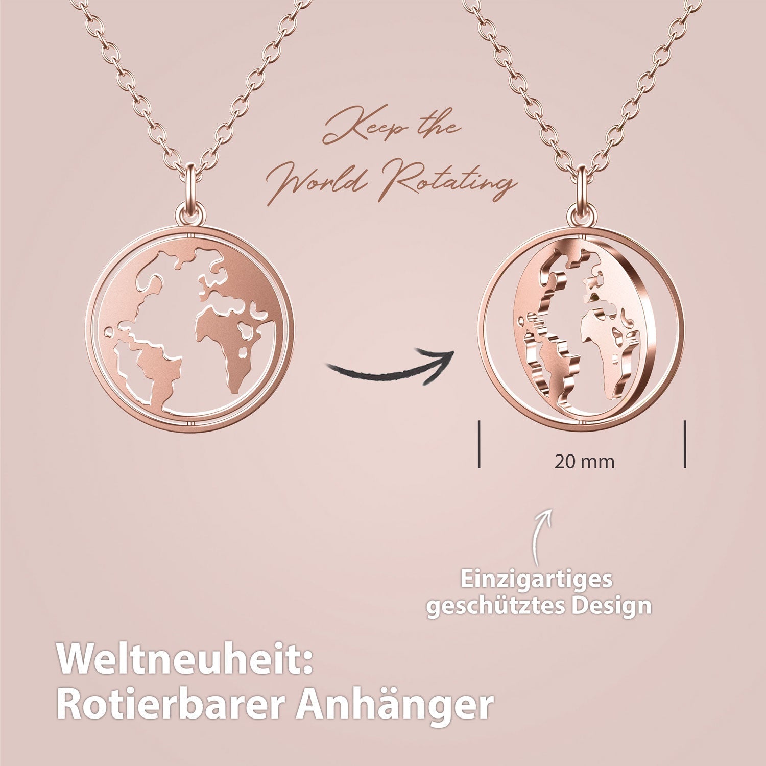 BonnyWorld Kette mit rotierbarer Weltkugel Rose
