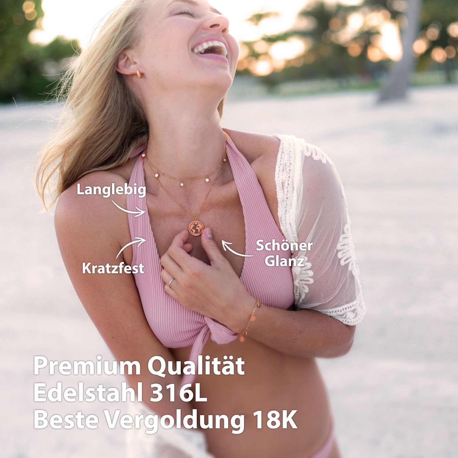 BonnyWorld Kette mit rotierbarer Weltkugel Rose