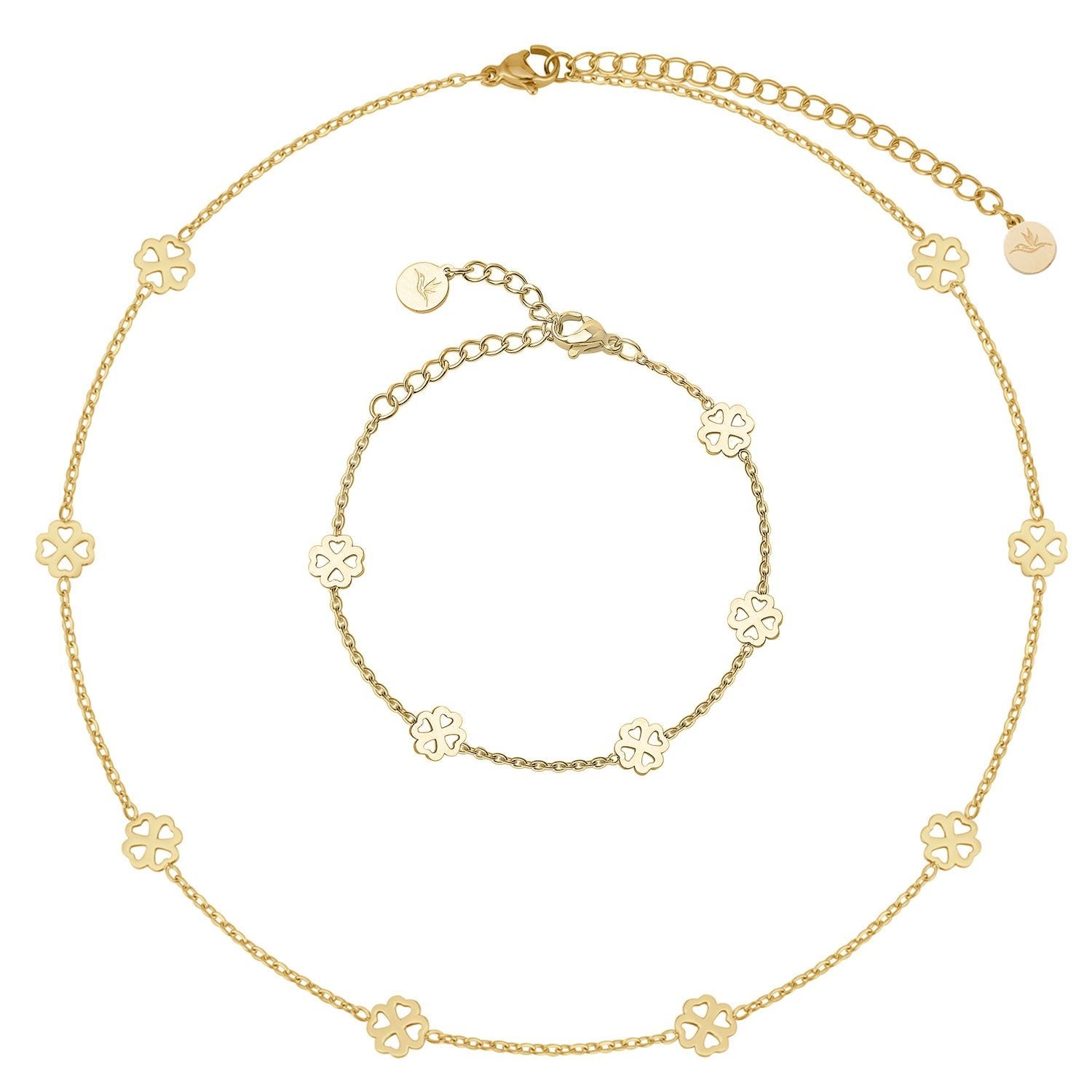 Bundle: BonnyBliss Kleeblatt Kette + Armband Gold