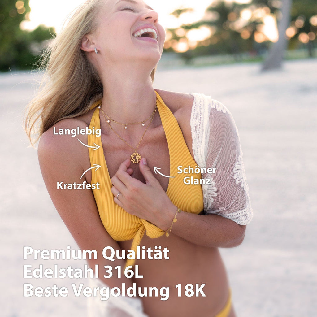 Bundle: BonnyWorld Weltkugel Kette + Armband Gold