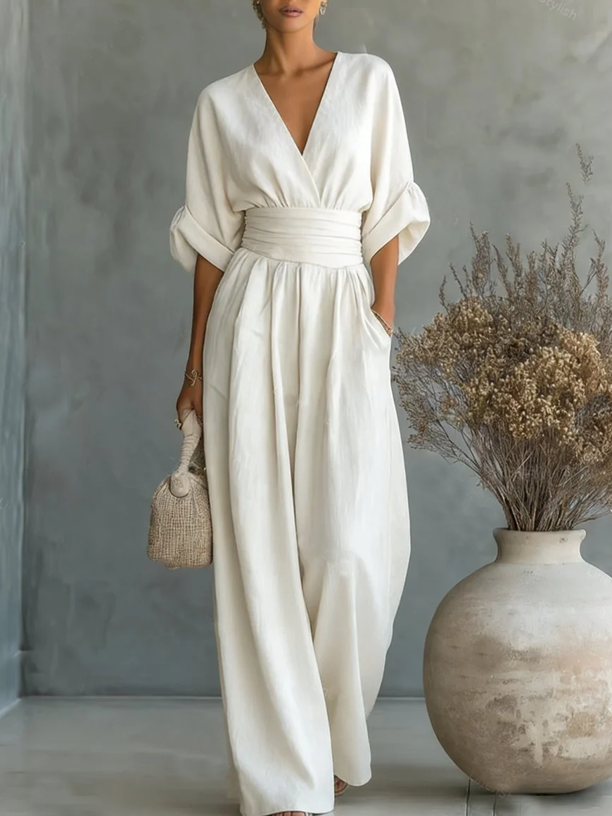 Maja | Eleganter V-Ausschnitt Hochtaillierter Overall