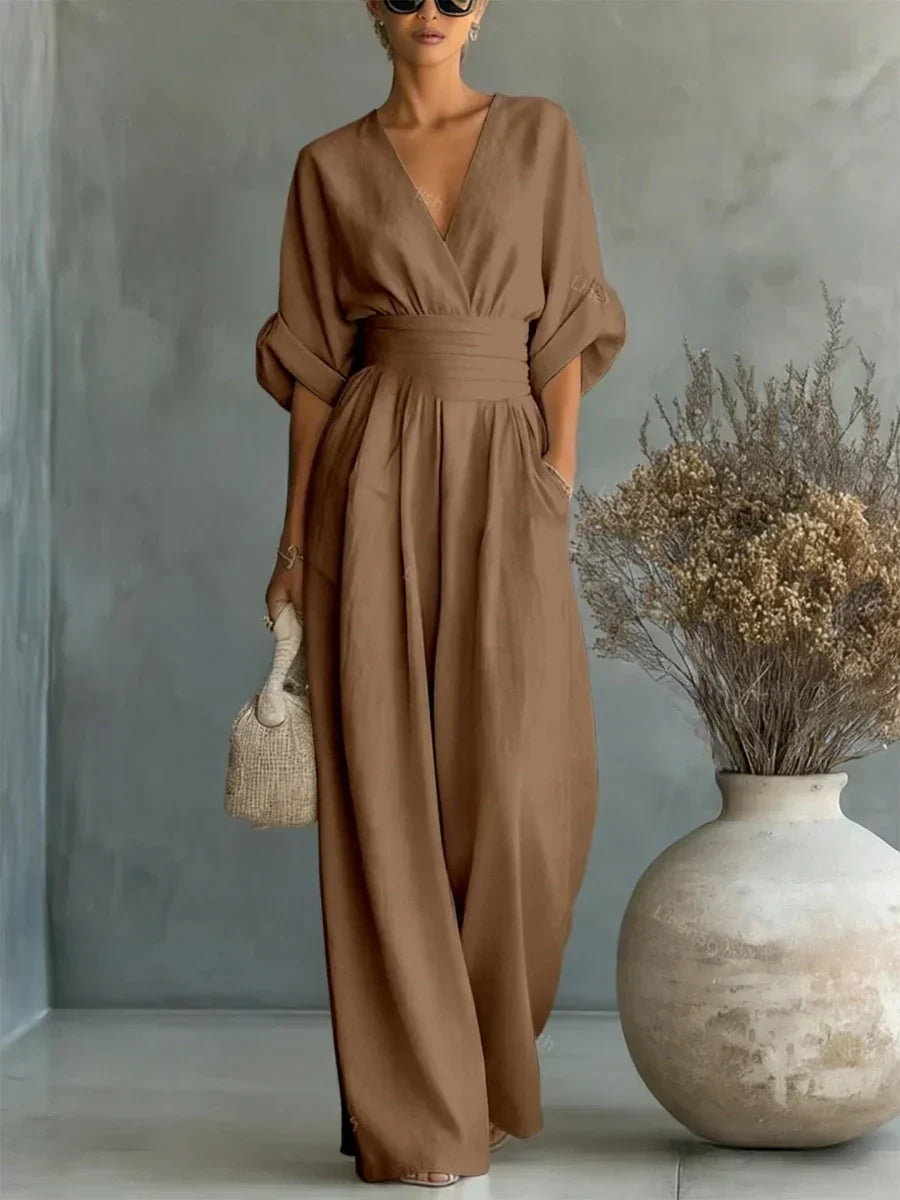 Eleganter V-Ausschnitt Hochtaillierter Overall