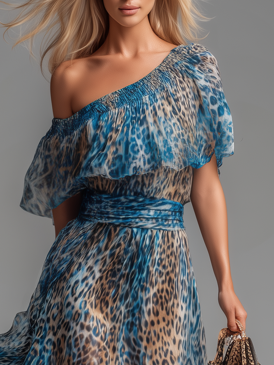 Selvaggia | Off-Shoulder Maxi Dress with Leopard Print