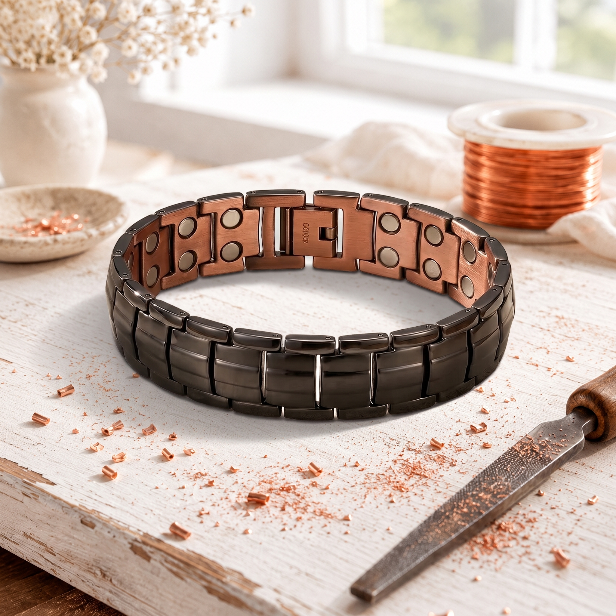 Obsidian- und Kupferarmband für Herren