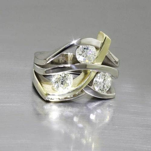 Vintage-Ring aus Gold und Silber mit Zirkonia