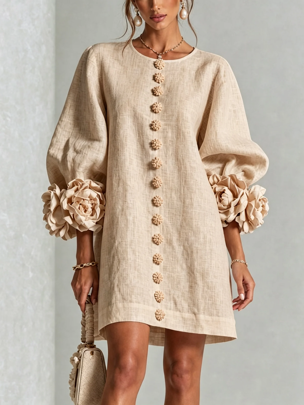 Brune | Kurzes Leinenkleid mit Puffärmeln
