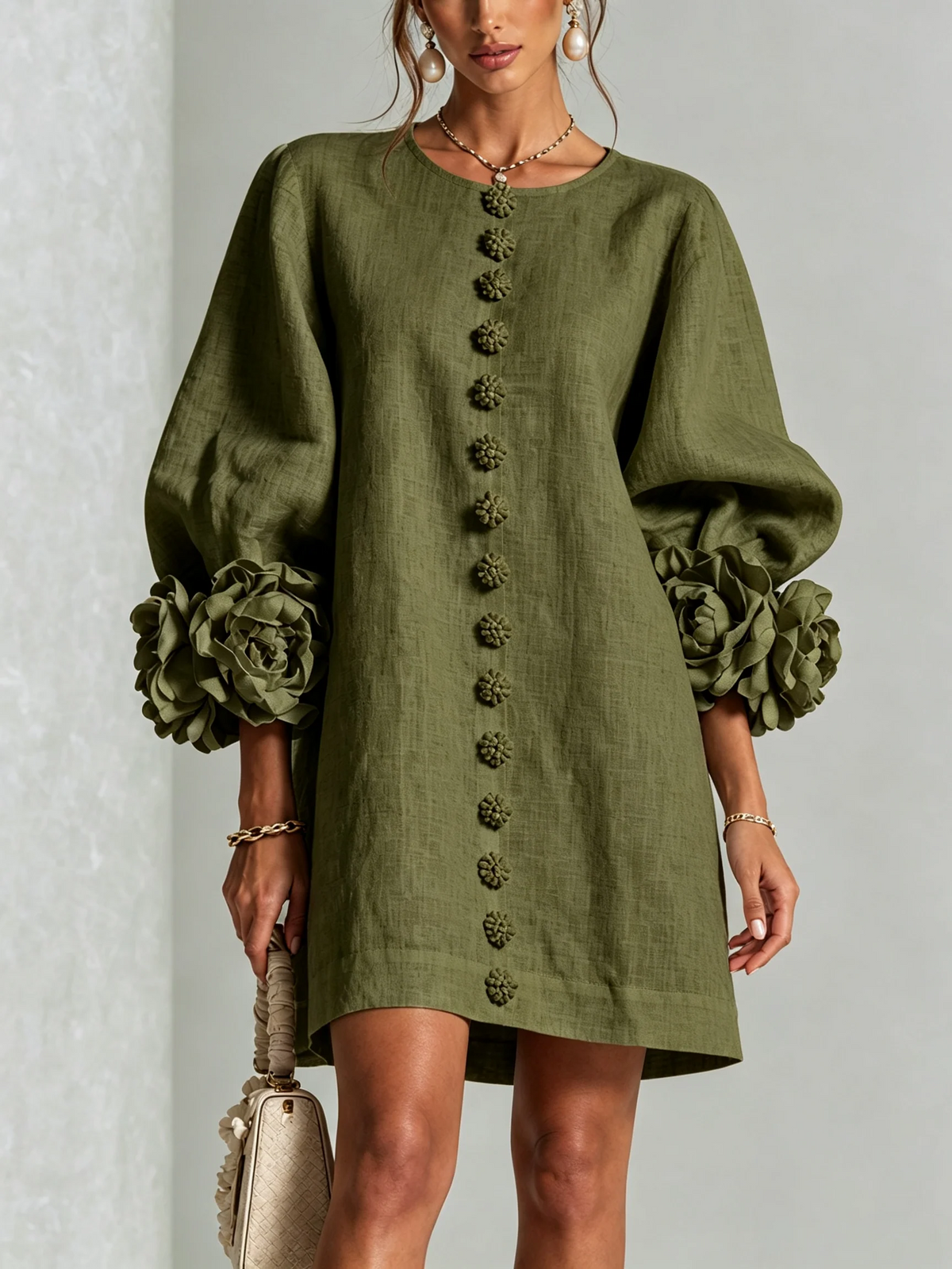 Brune | Kurzes Leinenkleid mit Puffärmeln