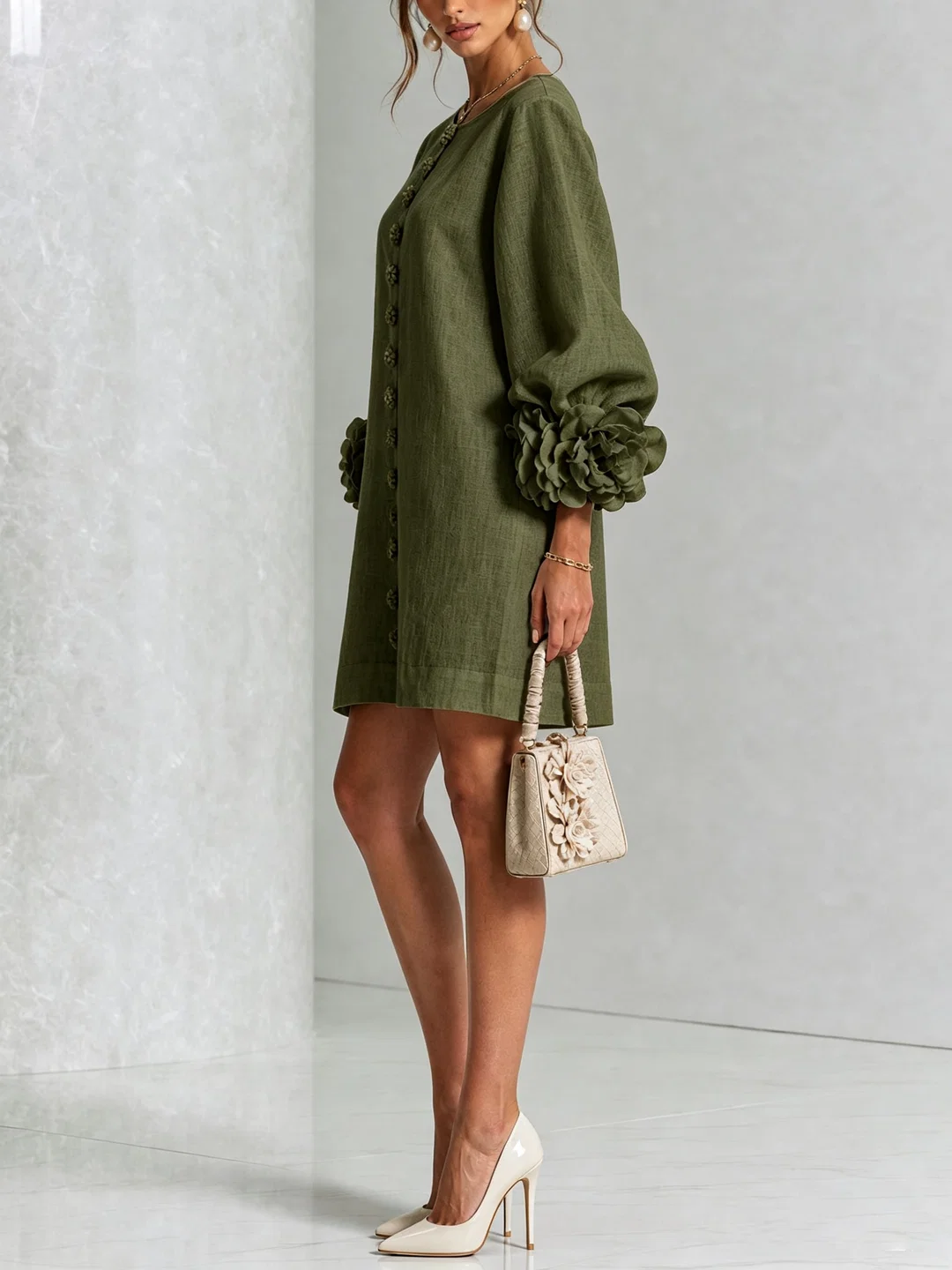 Brune | Kurzes Leinenkleid mit Puffärmeln
