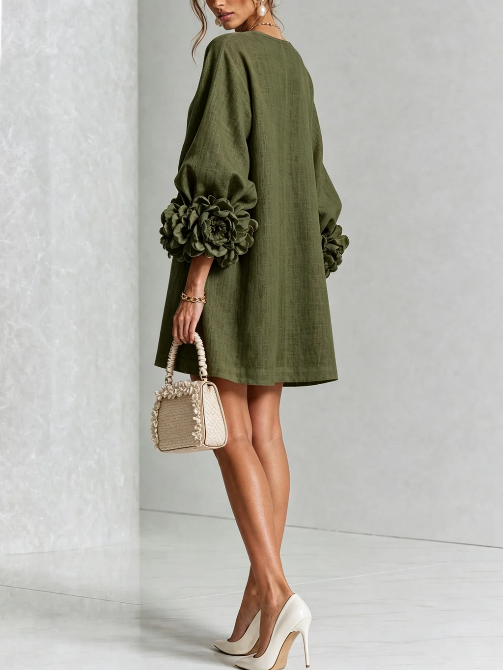 Brune | Kurzes Leinenkleid mit Puffärmeln