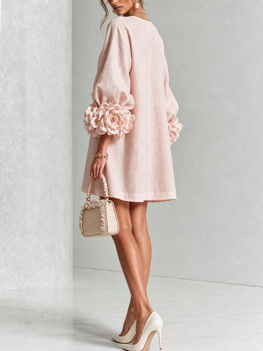Brune | Kurzes Leinenkleid mit Puffärmeln