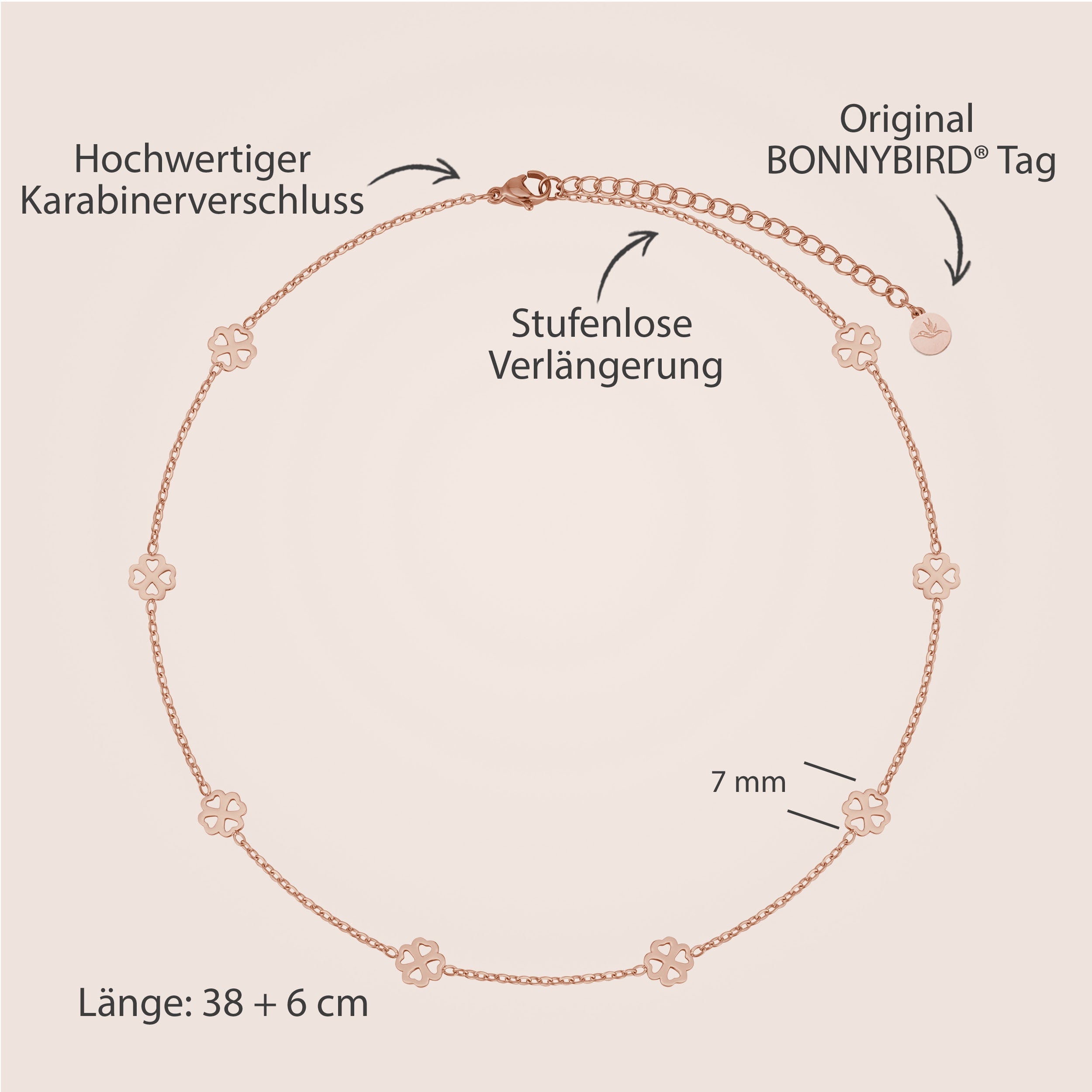 BonnyBliss Kette Kleeblatt Rose