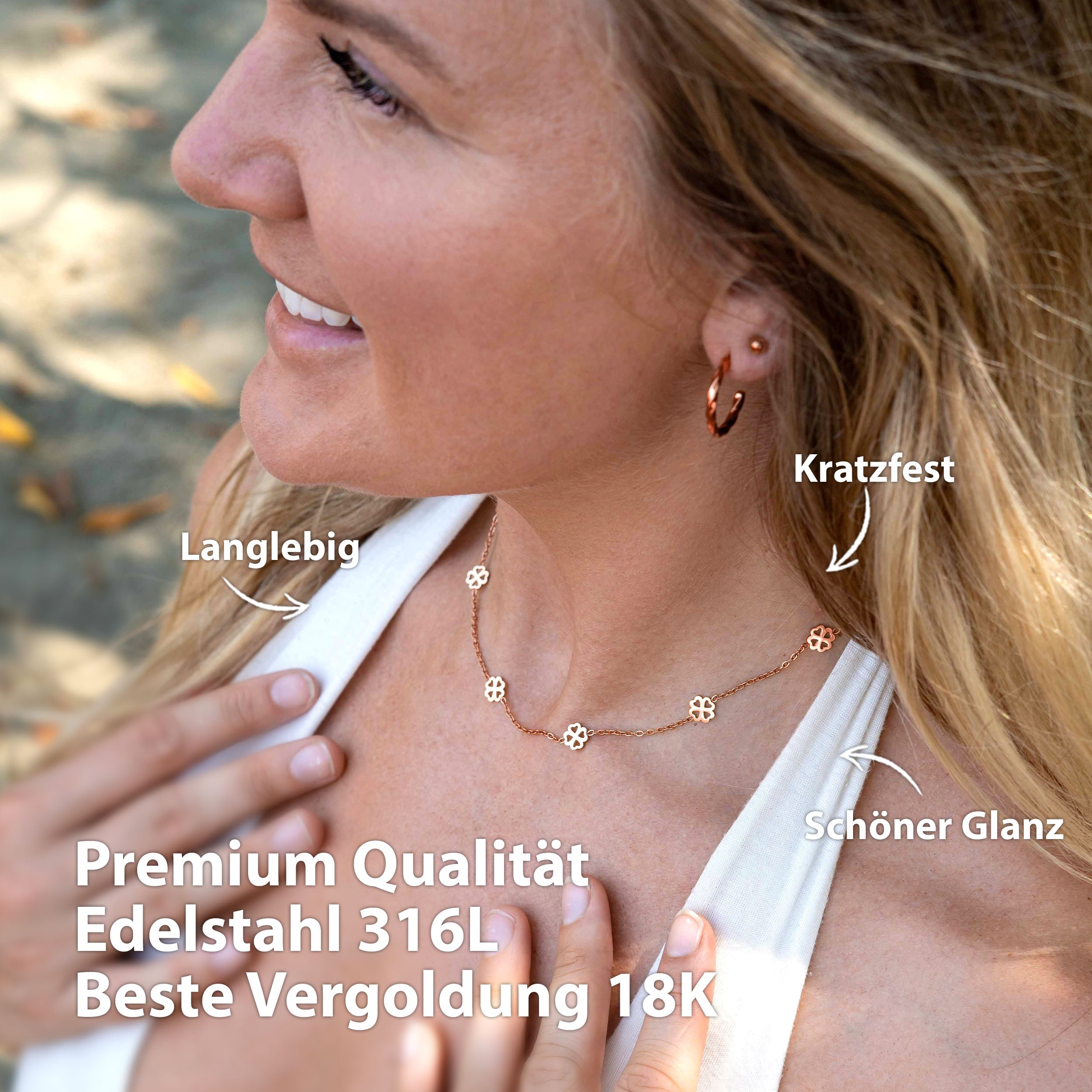 BonnyBliss Kette Kleeblatt Rose