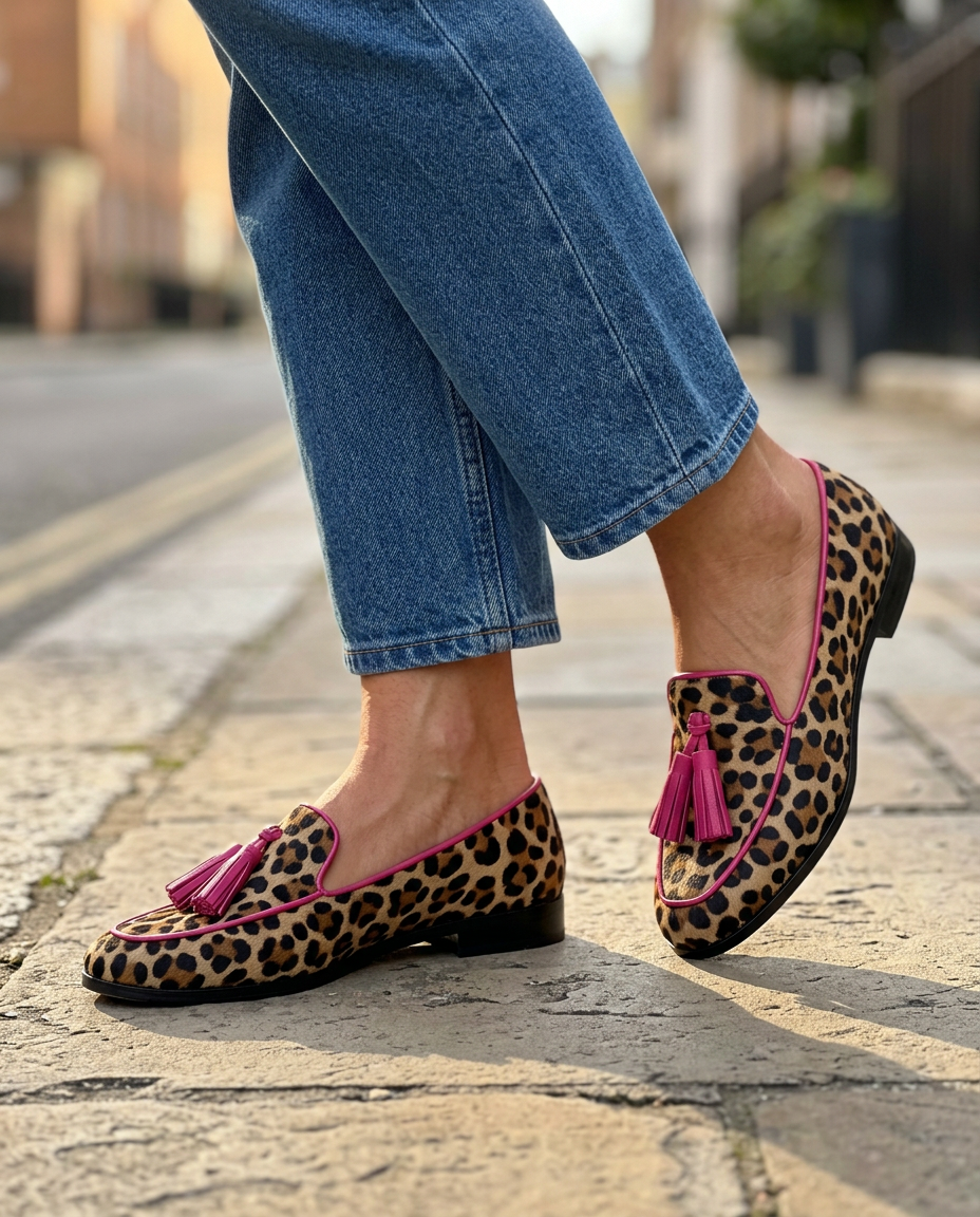 Fiametta™ - Elegante Halbschuhe mit Leopardenmuster und Pompons