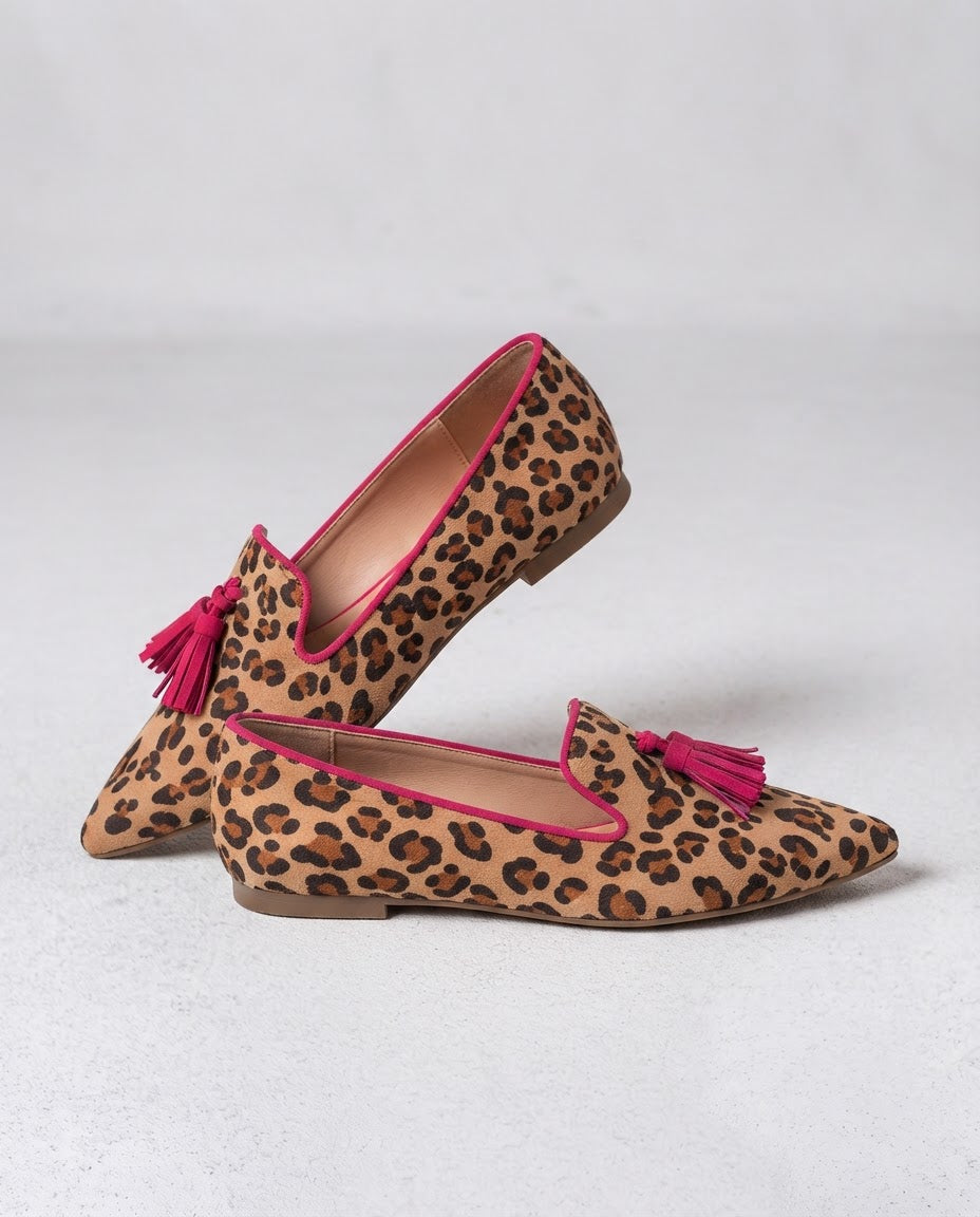 Ginevra™ - Elegante Mokassins mit Leopardenmuster und Fuchsia-Pompoms