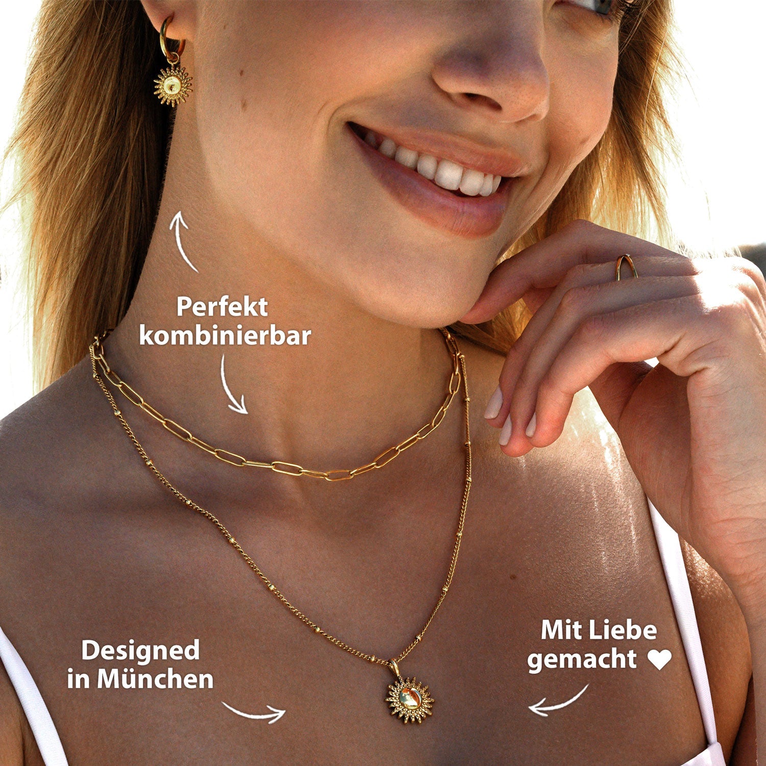 Bundle: BonnySun Kette + Ohrringe Sonne Gold