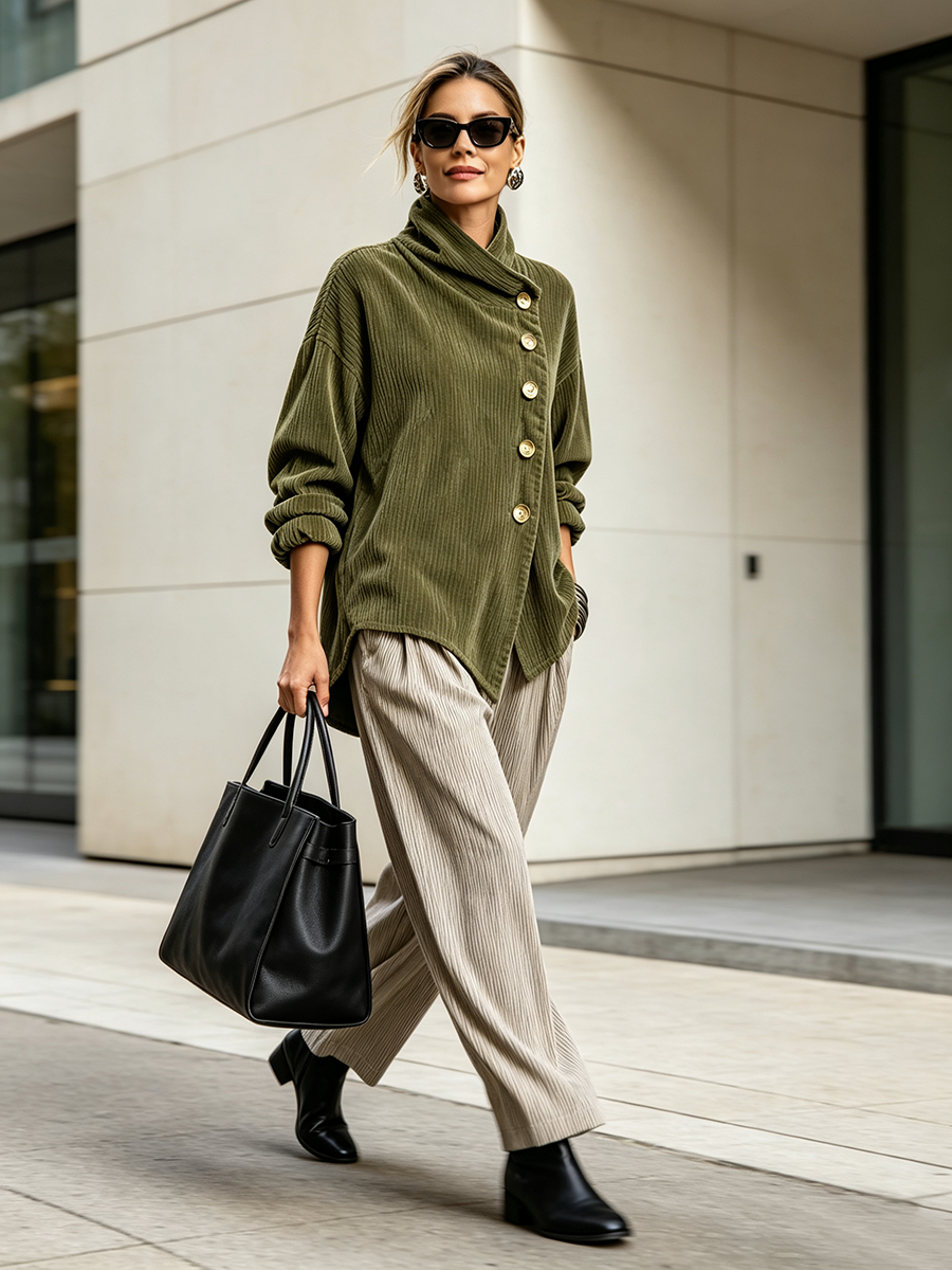 Talea™ | Warmer Cordpullover mit asymmetrischem Kragen