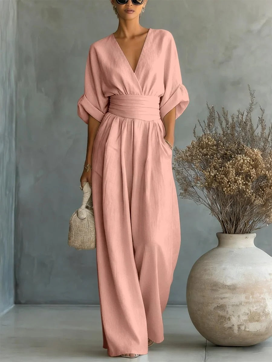 Eleganter V-Ausschnitt Hochtaillierter Overall