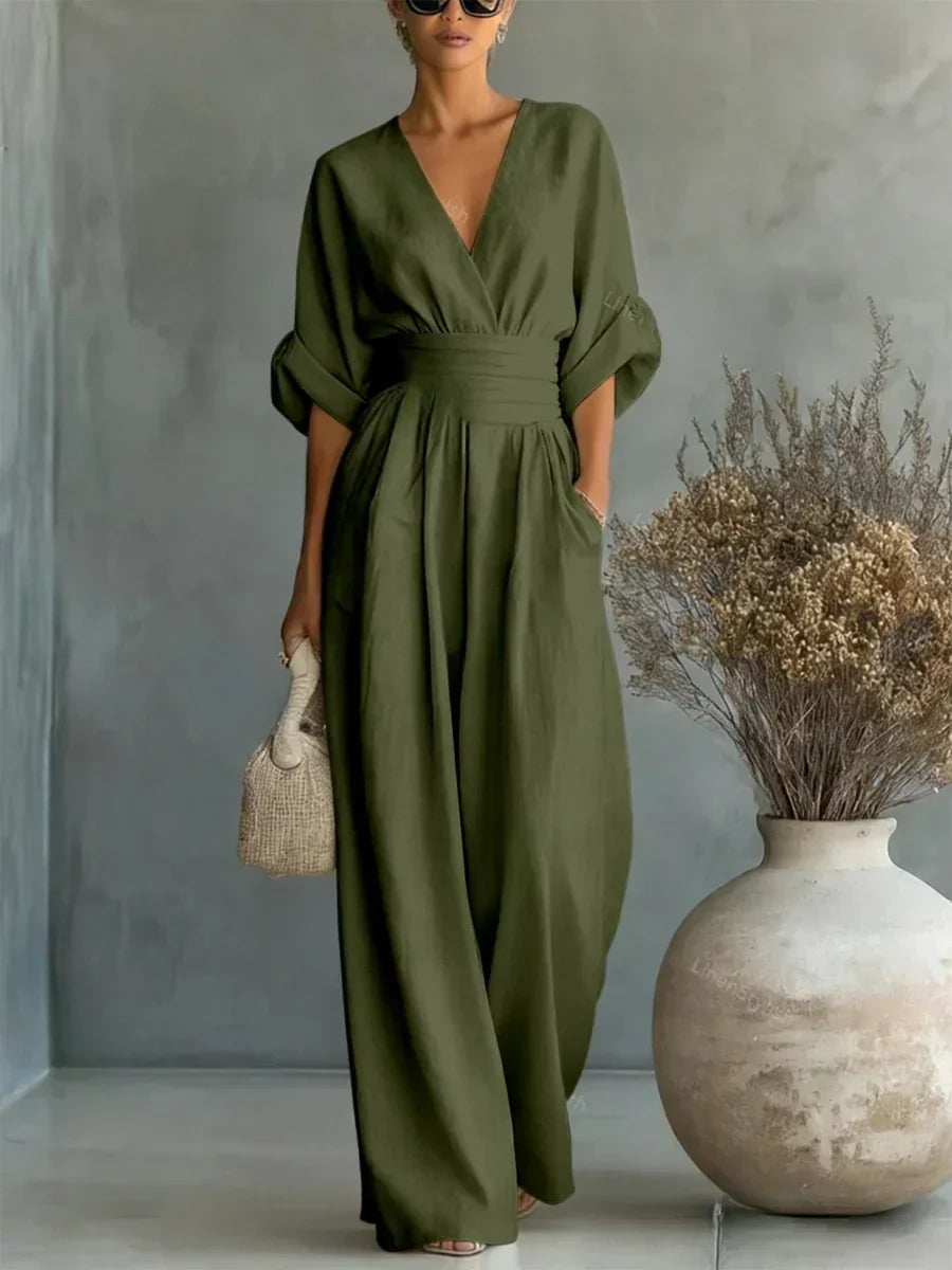 Maja | Eleganter V-Ausschnitt Hochtaillierter Overall